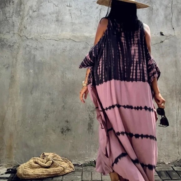 SOLD OUT Tie Dye Cold Shoulder Coverup Maxi Dress - Picture 7 of 8